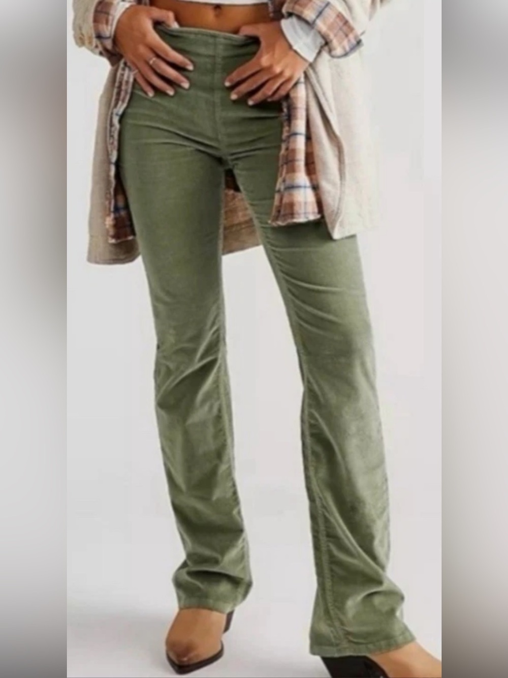 Free People We The Free Olive Green Corduroy Pull On Pant Side Zipper Size 28W